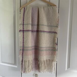 Steve Madden Women’s Oversized Plaid Scarf – Soft Fringe Wrap, Pink/Ivory